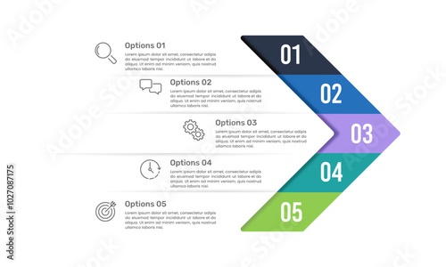 5 Steps arrow infographic design template. Business Planning, Marketing, Banner, Strategy and Presentation. Vector Illustration.
