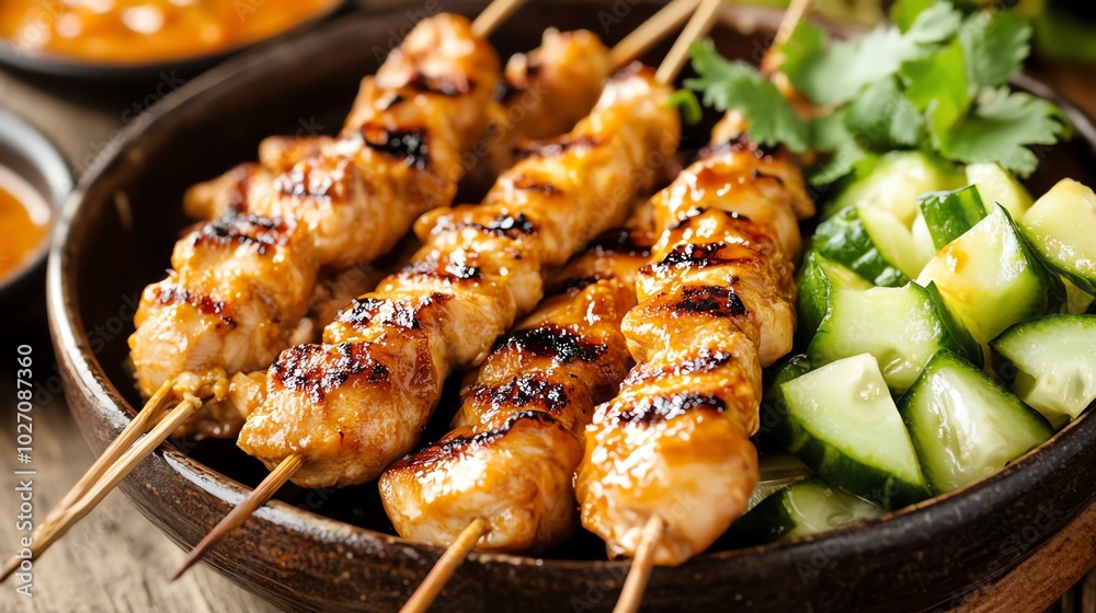 Grilled skewers with cucumber and herbs. Grilled skewers with cucumber and herbs.
