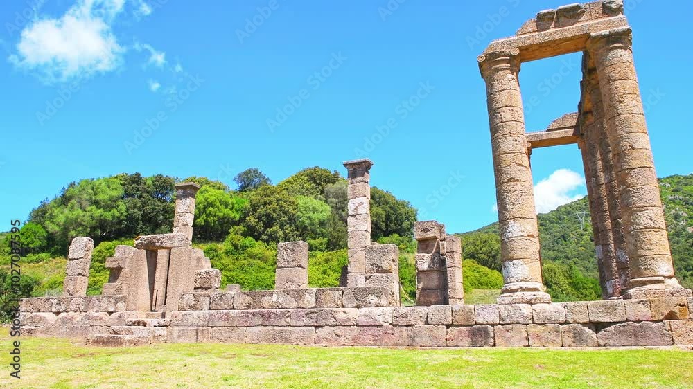Temple of Antas Carthaginian Roman building architecture dedicated to god Sid Addir in Sardinia, Italy ancient ruins with ionic columns Temple of Antas Carthaginian Roman building architecture dedicated to god Sid Addir in Sardinia, Italy ancient ruins with ionic columns