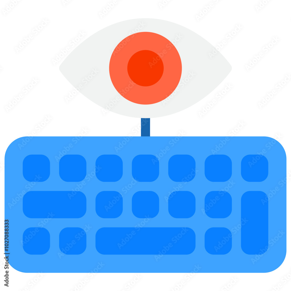 A creative illustration showing an eye symbol above a computer keyboard, symbolizing observation and digital interaction.