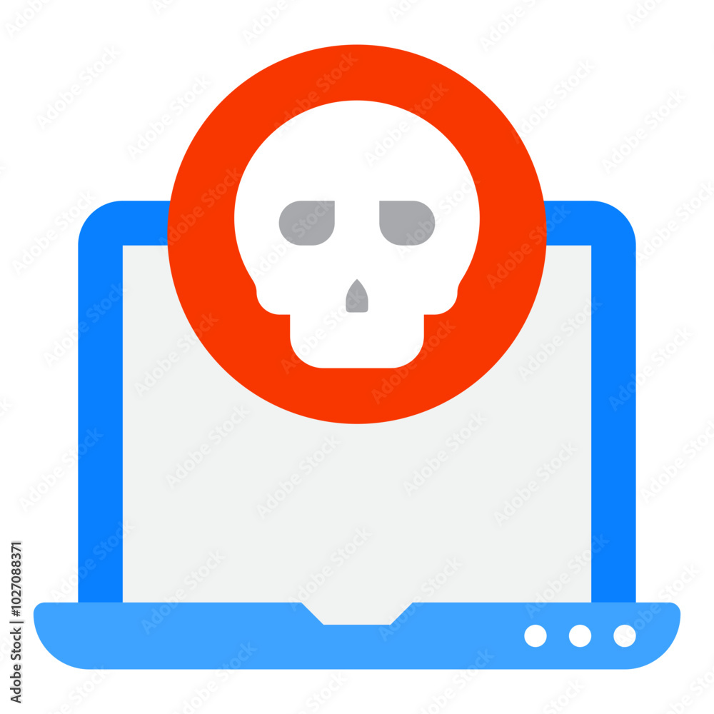 This graphic illustrates a digital threat with a skull symbol over a laptop, indicating potential malware or cyber risks. This graphic illustrates a digital threat with a skull symbol over a laptop, indicating potential malware or cyber risks.