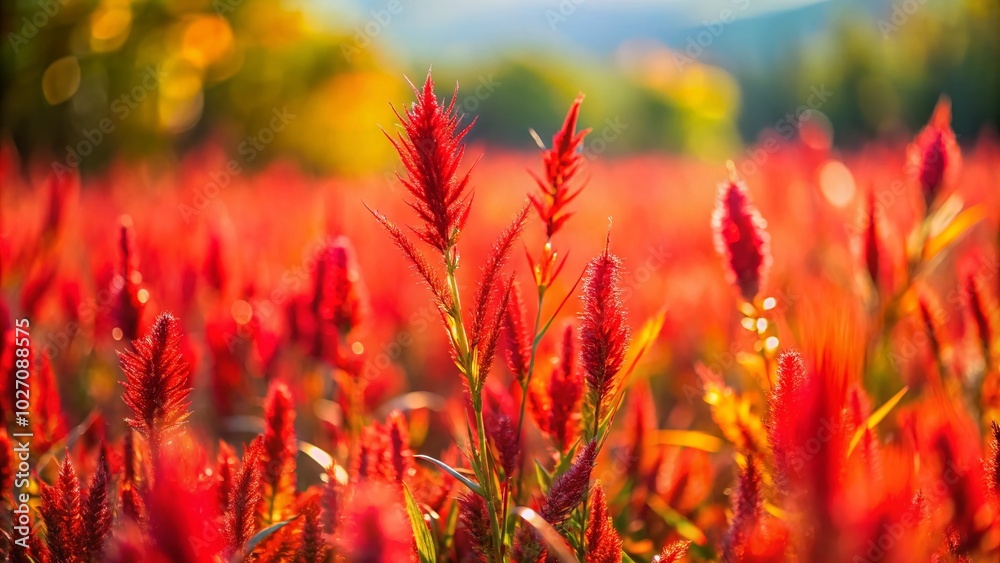 Vibrant Red Weeds Field in Macro Photography for Nature Lovers Vibrant Red Weeds Field in Macro Photography for Nature Lovers