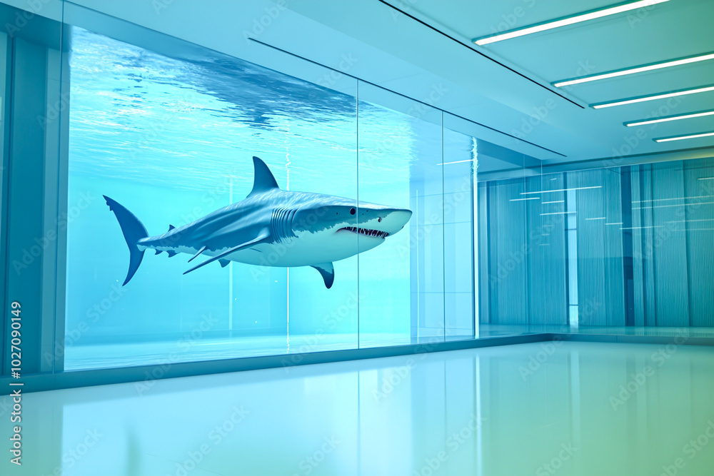 Naklejka premium Shark Swimming in Modern Aquatic Environment