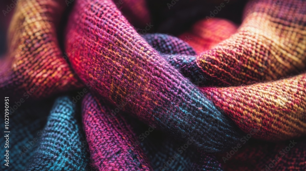 Vibrant woven scarf displaying intricate patterns and rich colors Vibrant woven scarf displaying intricate patterns and rich colors