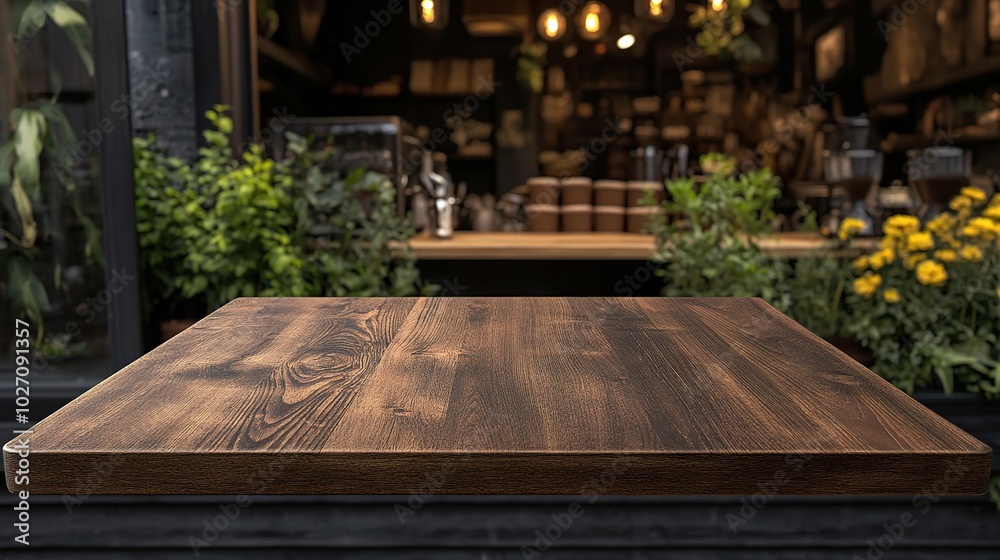 Rustic Wooden Table in Cozy Cafe Setting Rustic Wooden Table in Cozy Cafe Setting