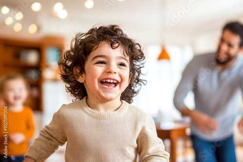 Joyful Child Playing with Family at Home