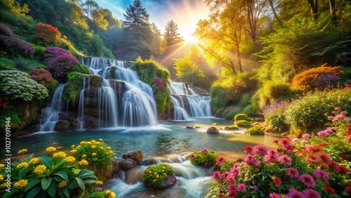 Vibrant Wildflowers and Cascading Falls Drone Photography for Nature Lovers