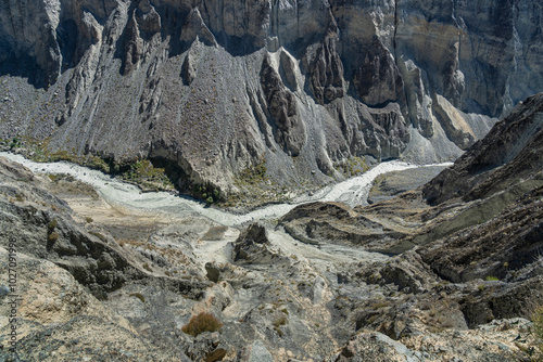 Scenic landscape top view of Bagrot river valley, Gilgit, Gilgit-Baltistan, Pakistan photo