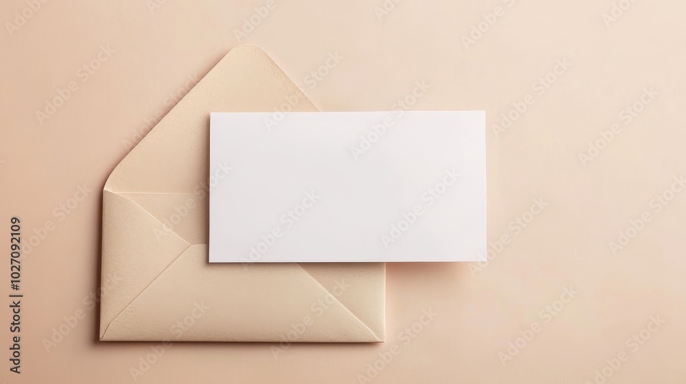 Blank envelope and card on a soft beige background