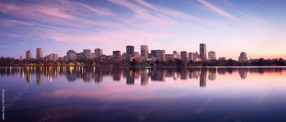 Obraz premium Serene Twilight Cityscape Reflection