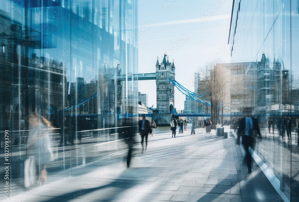 Dynamic Urban Life Near Iconic Tower Bridge Dynamic Urban Life Near Iconic Tower Bridge