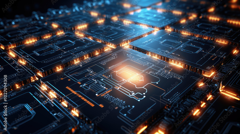 Fototapeta premium High-Tech Circuitry and Data Flow Visualization