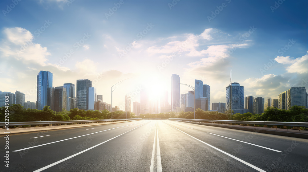 Fototapeta premium Urban Sunrise Over Empty Highway