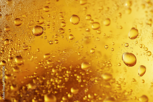 Close-up view of golden beer with foam and bubbles for refreshing moments