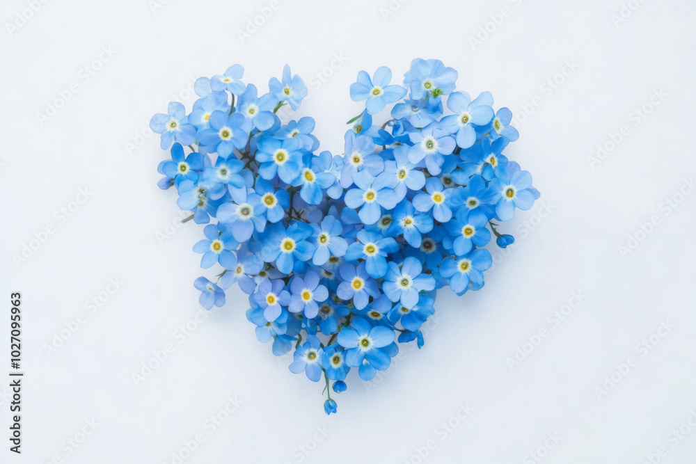 Beautiful heart shape created with forget-me-not flowers on a white background Beautiful heart shape created with forget-me-not flowers on a white background