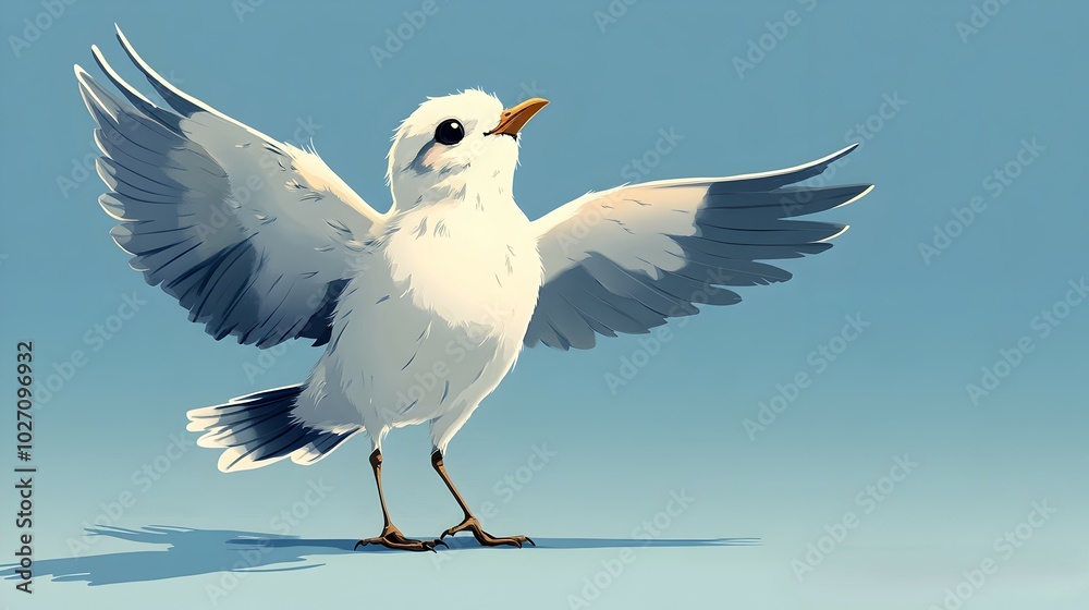 Fototapeta premium Cheerful Anime-Inspired Bird Doing the You're Breathtaking Meme