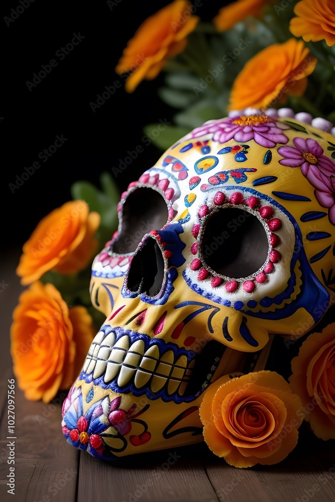 Obraz premium ia generated. Mexican Catrina – Traditional Day of the Dead Costume and Makeup