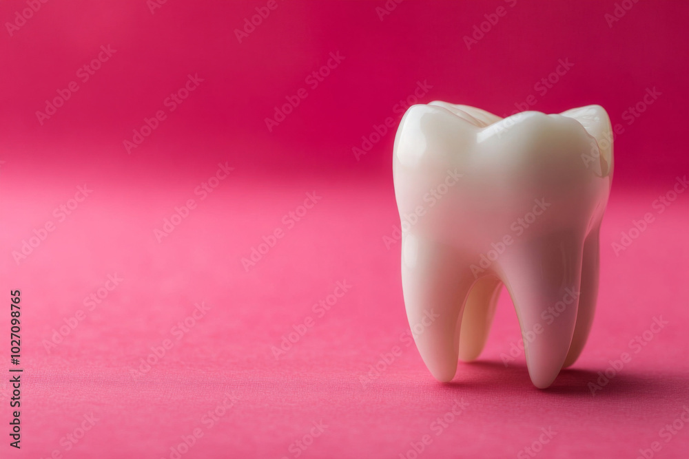 A single white tooth stands prominently against a vibrant pink background A single white tooth stands prominently against a vibrant pink background