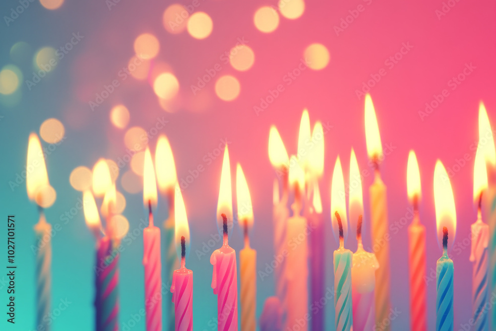 Colorful birthday candles glowing softly in a cheerful celebration setting Colorful birthday candles glowing softly in a cheerful celebration setting