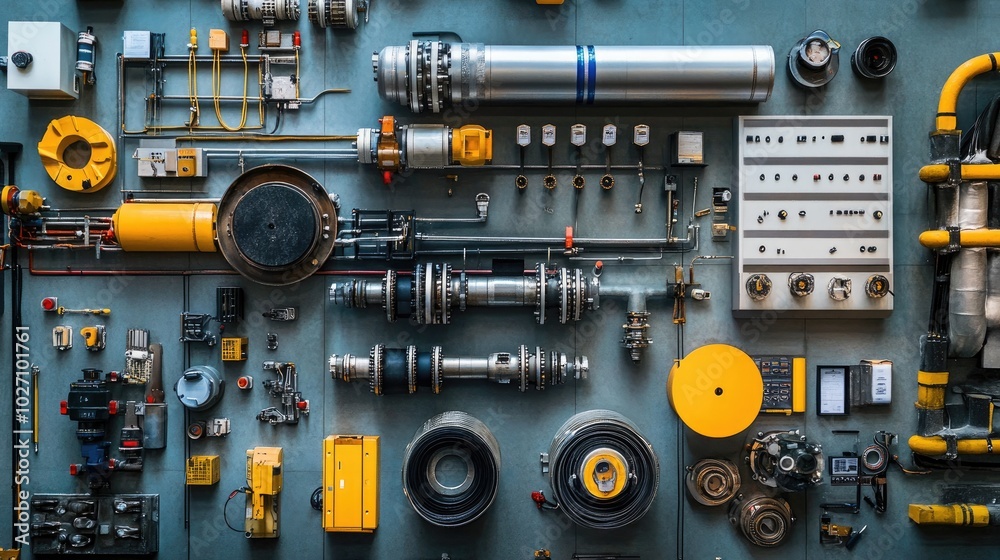 Industrial Equipment and Tools on a Workshop Wall Industrial Equipment and Tools on a Workshop Wall