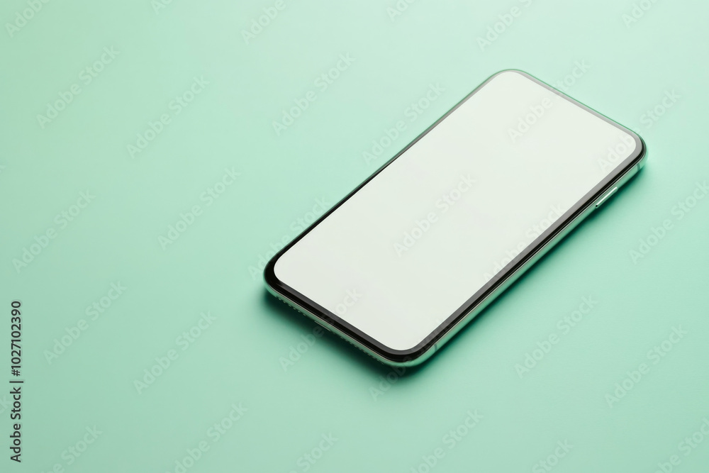 Blank smartphone on soft mint background for creative app mockups Blank smartphone on soft mint background for creative app mockups