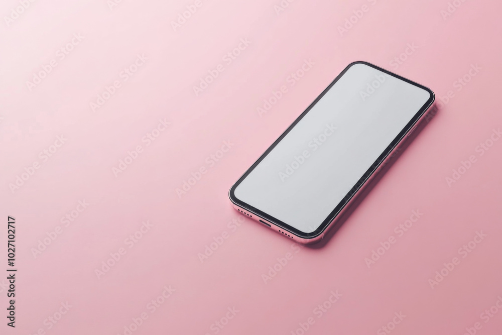 Minimalist smartphone mockup resting on a soft pink background Minimalist smartphone mockup resting on a soft pink background