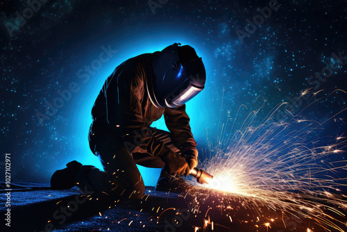 Welder Working in Vibrant Sparks