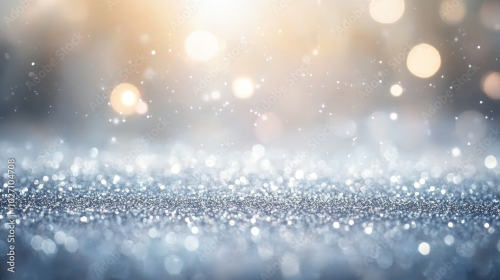 Silver glitter background with soft light highlights and dreamy bokeh effects Silver glitter background with soft light highlights and dreamy bokeh effects