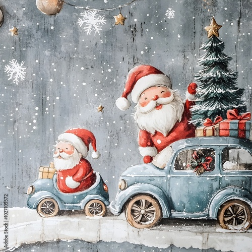 Christmas Santas In Cars