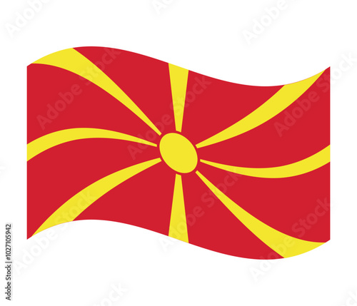 North Macedonia national waving flag isolated on white. Vector illustration