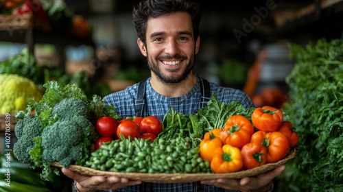 Scientist Holding Plate of Fresh Vegetables for Food Sensitivity Testing and Dietary Control Generative AI photo