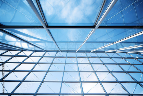 Innovative Glass Ceiling Architecture against Blue Sky