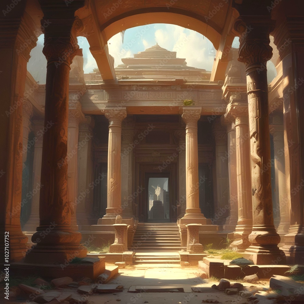 Naklejka premium Ancient temple with large pillars from inside.