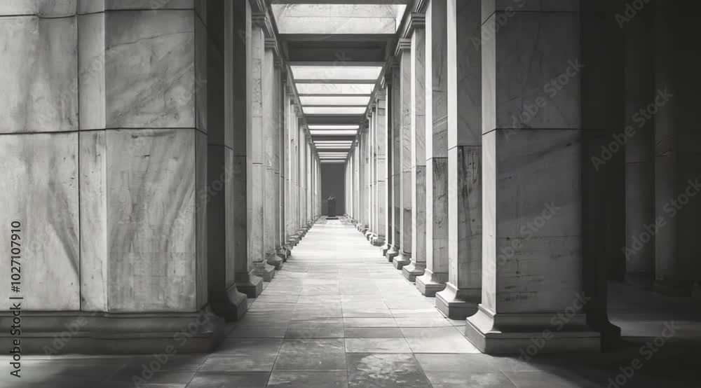 Scene of a row of Roman pillars, Camera slow motion with different angles