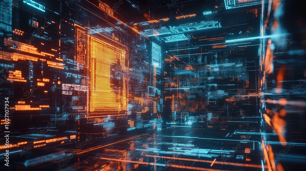 A futuristic digital canvas glowing with abstract lines and shapes, surrounded by AI-generated art algorithms displayed as floating data. A futuristic digital canvas glowing with abstract lines and shapes, surrounded by AI-generated art algorithms displayed as floating data.