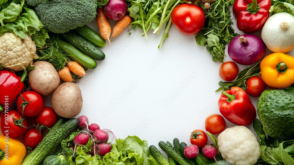 Fresh assorted vegetables arranged creatively on a light background for a healthy food display Fresh assorted vegetables arranged creatively on a light background for a healthy food display