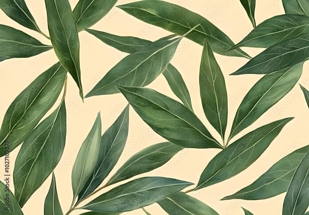 custom made wallpaper toronto digitalGreen leaves pattern on beige background