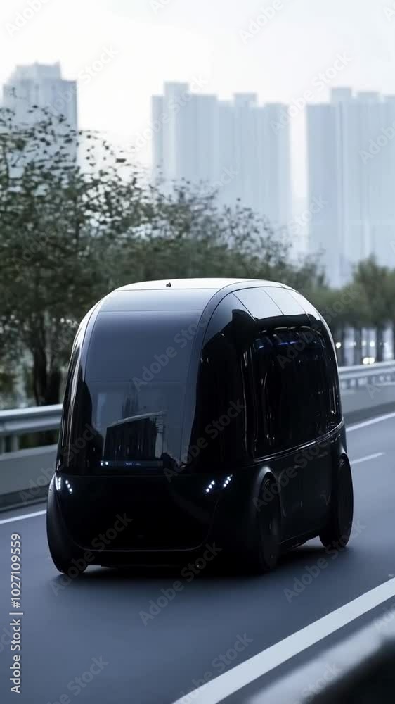 Futuristic Black Autonomous Vehicle Navigating Urban Transportation Landscape Futuristic Black Autonomous Vehicle Navigating Urban Transportation Landscape