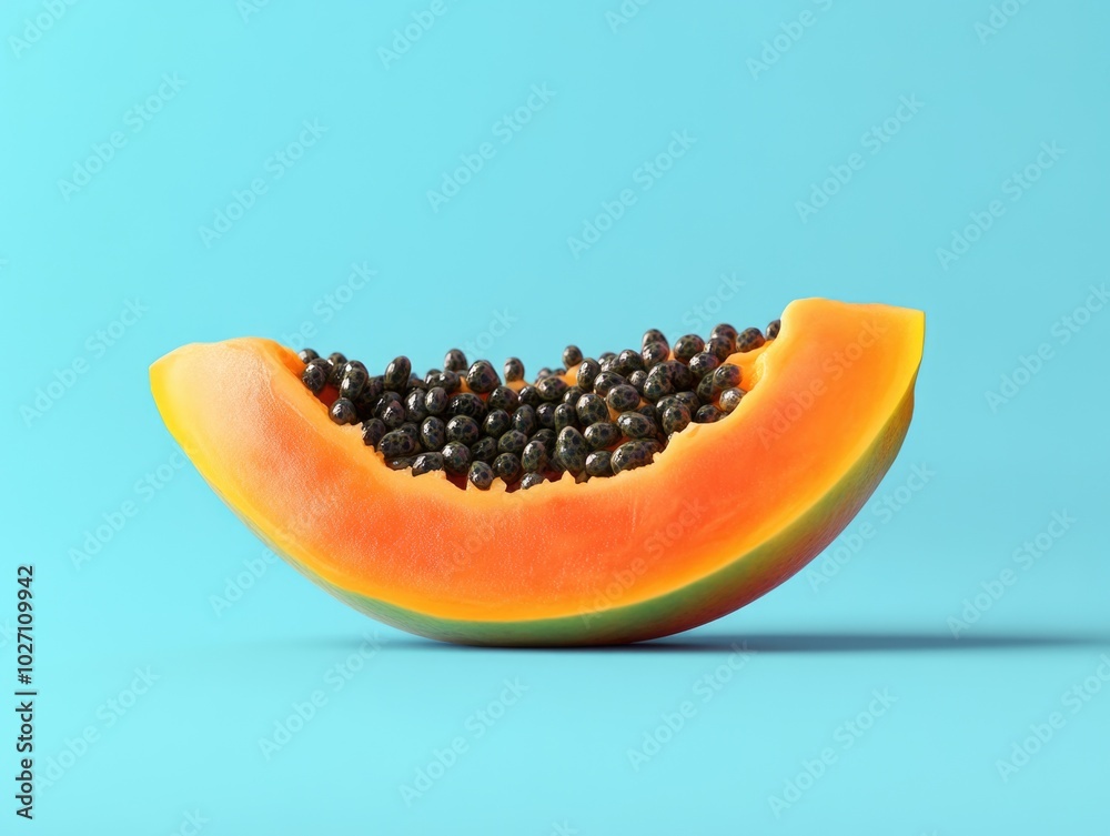 Papaya half on blue background Papaya half on blue background