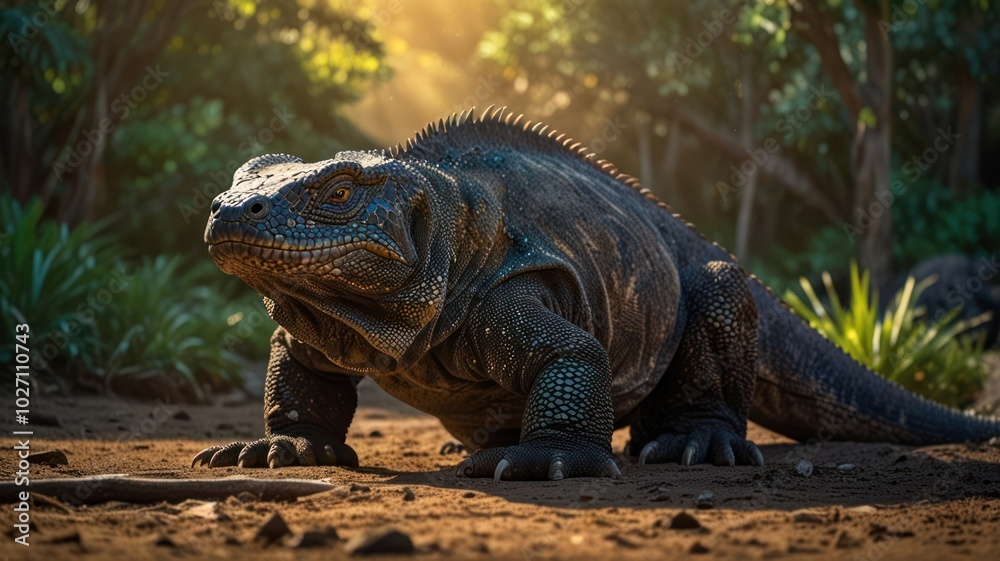 The fearsome Komodo dragon, with its powerful jaws and sharp teeth, is a mixture of brown and black scales that blend perfectly with its surroundings. The fearsome Komodo dragon, with its powerful jaws and sharp teeth, is a mixture of brown and black scales that blend perfectly with its surroundings.