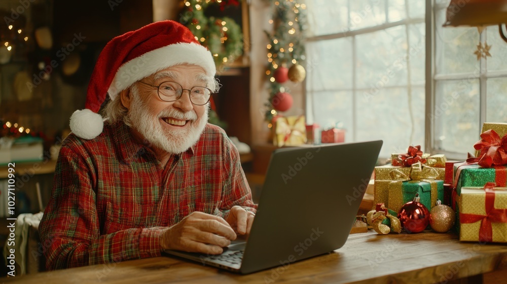 The Cheerful Santa with Laptop The Cheerful Santa with Laptop