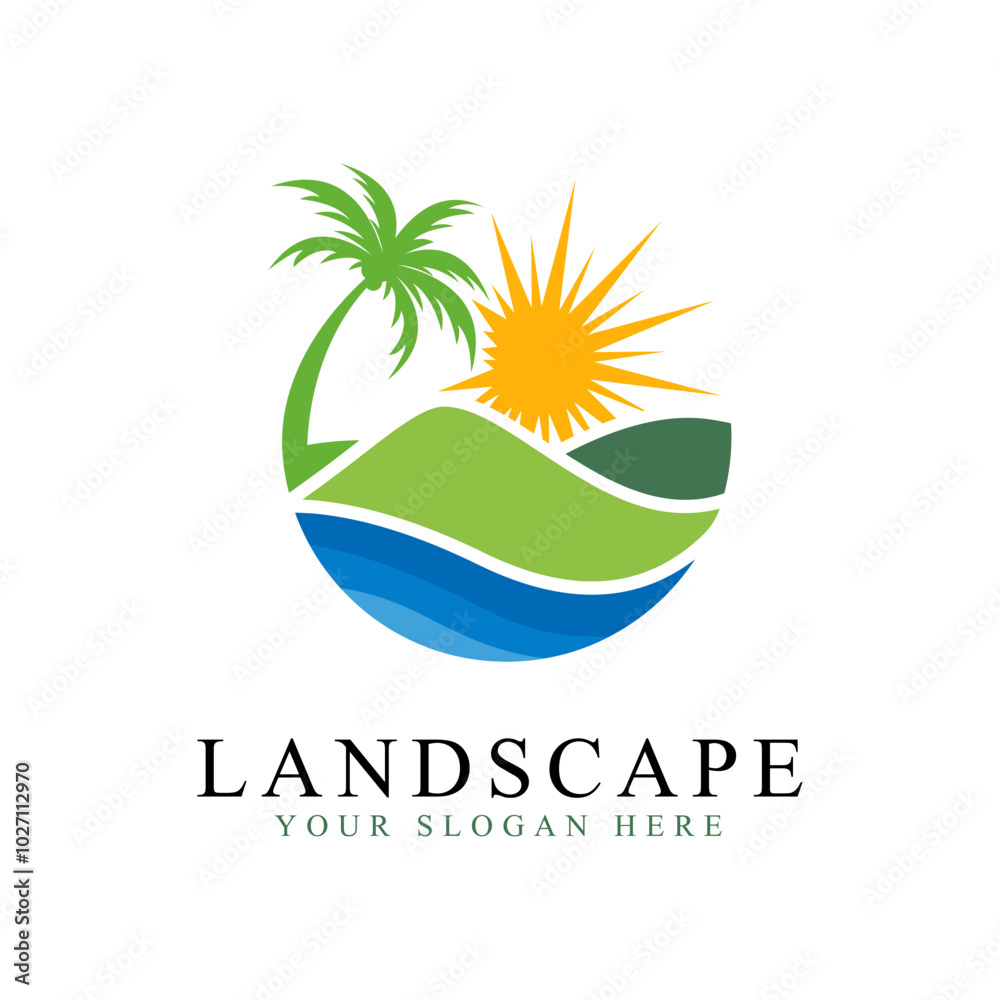 Naklejka premium Landscape logo design illustration vector template