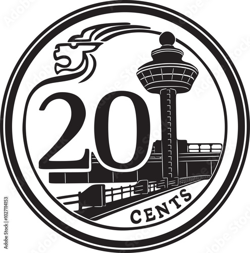 20 cents coin Singapore currency vector design handmade silhouette.