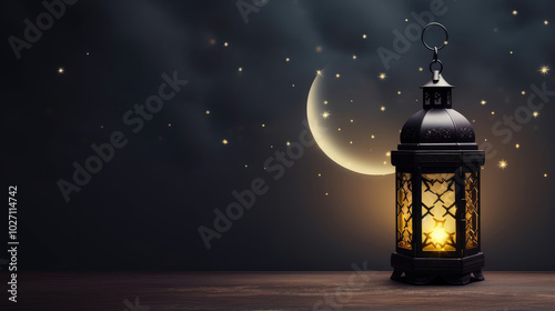 Enchanting Crescent Moon and Lantern Glow