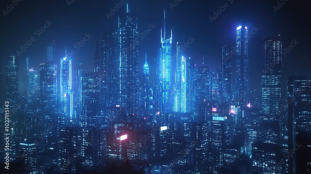 Futuristic Cityscape at Night with Neon Lights