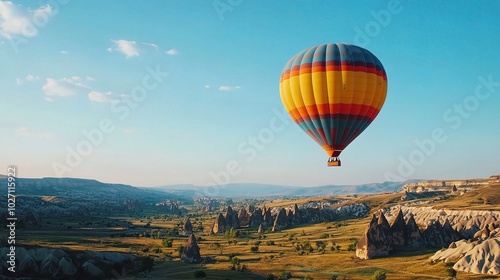 Colorful Hot Air Balloon Over Scenic Landscape