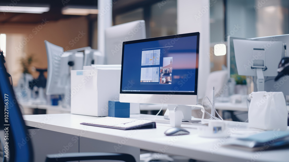 Modern Corporate Office Desk with Technology Modern Corporate Office Desk with Technology