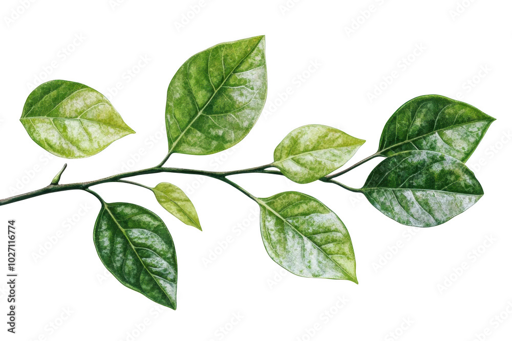 Fototapeta premium Green Leaf Branch Isolated on Black Background