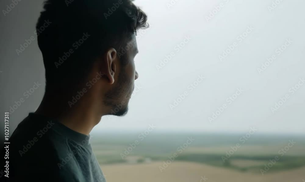 Mozambican Man Lost in Thought by the Window in Quiet Room Mozambican Man Lost in Thought by the Window in Quiet Room