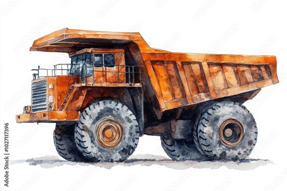 Heavy Duty Dump Truck in Watercolor Style Heavy Duty Dump Truck in Watercolor Style